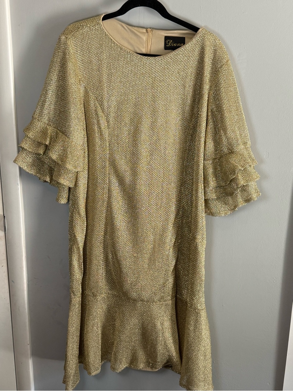 Diana Gold Metallic Ruffle-Sleeve Dress size 20